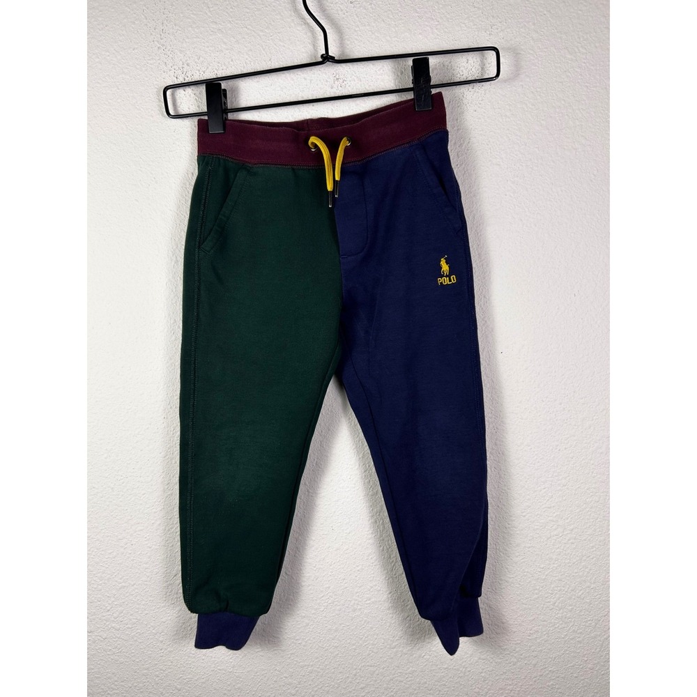 Polo Ralph Lauren Kids Colorblock Joggers Green Navy Burgundy Size 5 Sweatpants